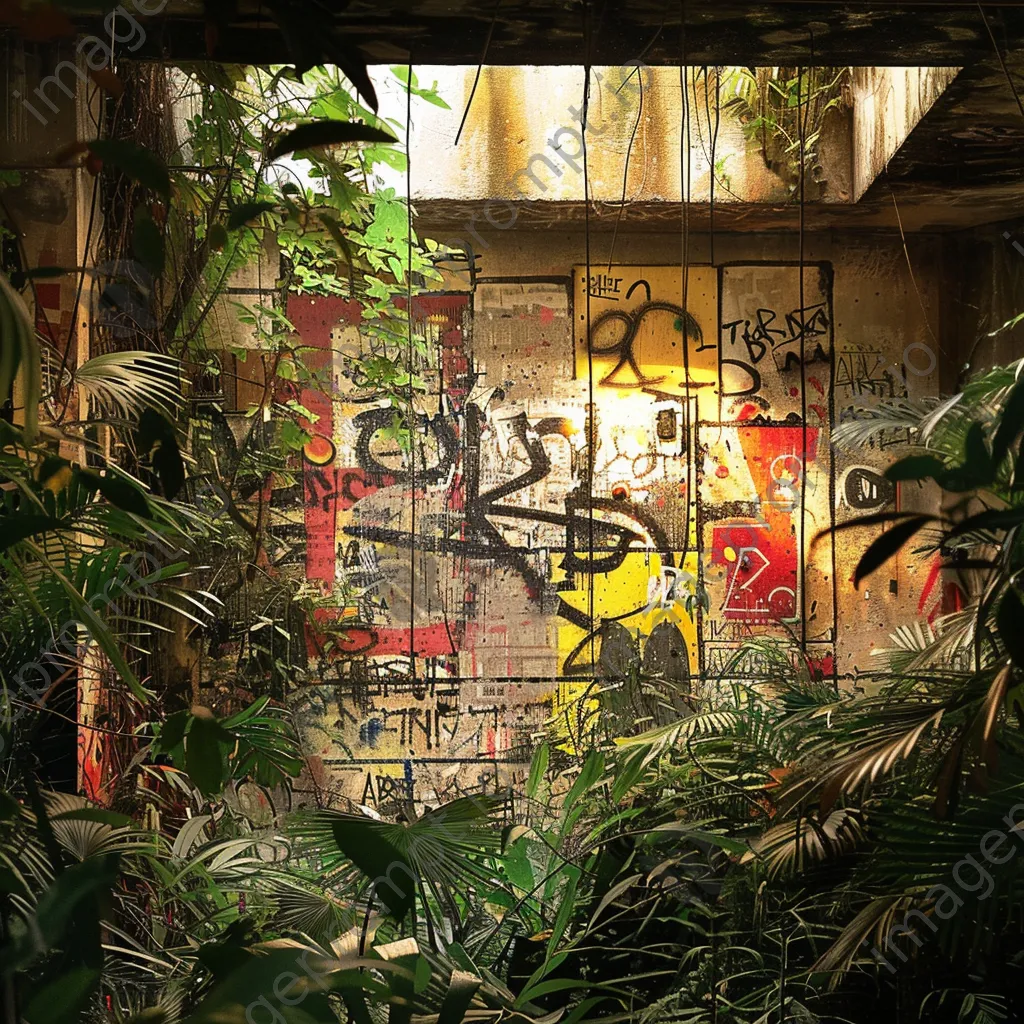 Textured wall displaying layered graffiti artworks - Image 2