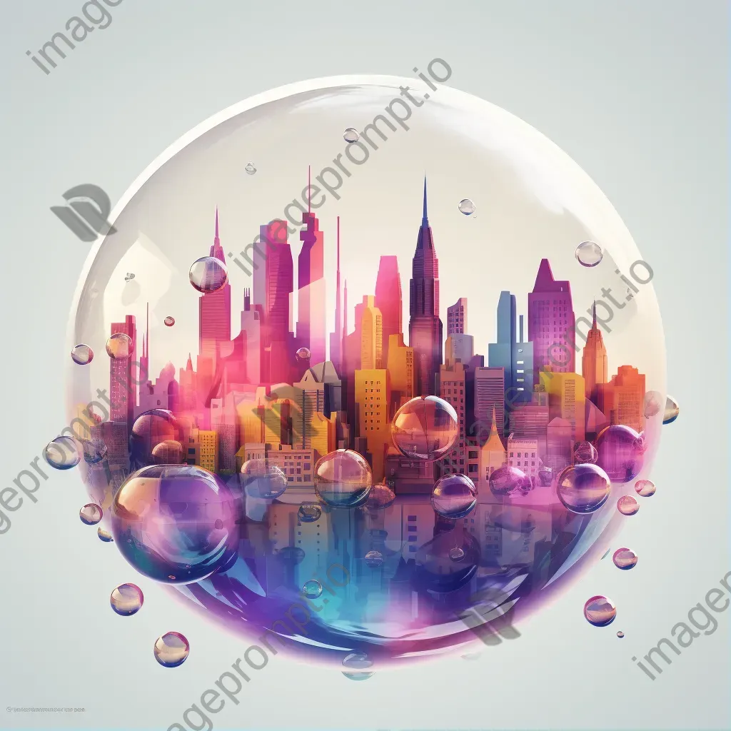 Whimsical low poly cityscape of city skyline within a bubble - Image 1