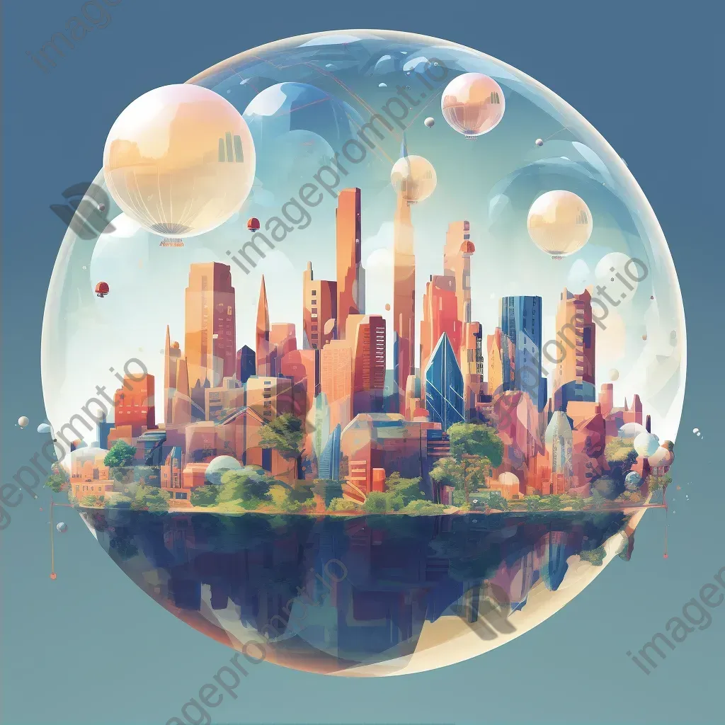 Whimsical low poly cityscape of city skyline within a bubble - Image 2