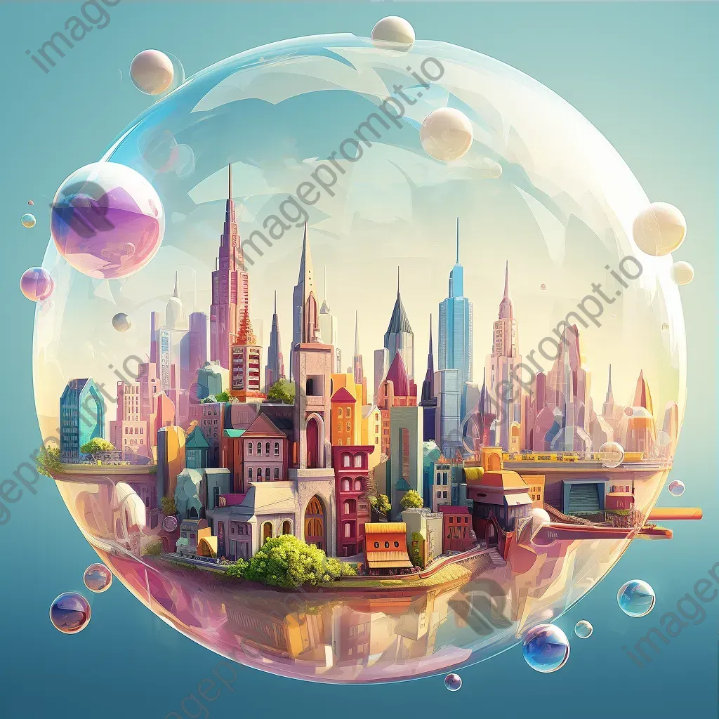 Whimsical low poly cityscape of city skyline within a bubble - Image 3