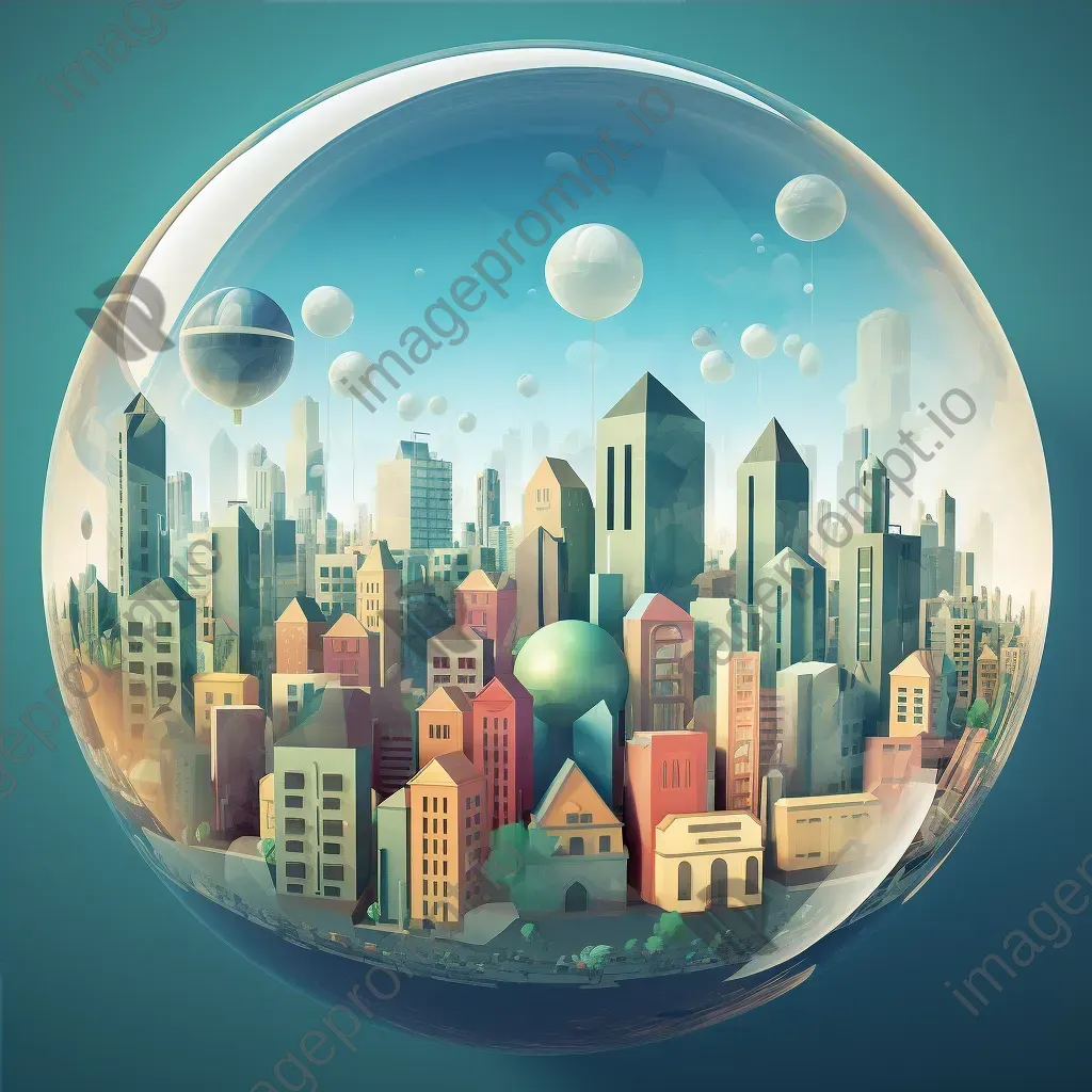 Whimsical low poly cityscape of city skyline within a bubble - Image 4