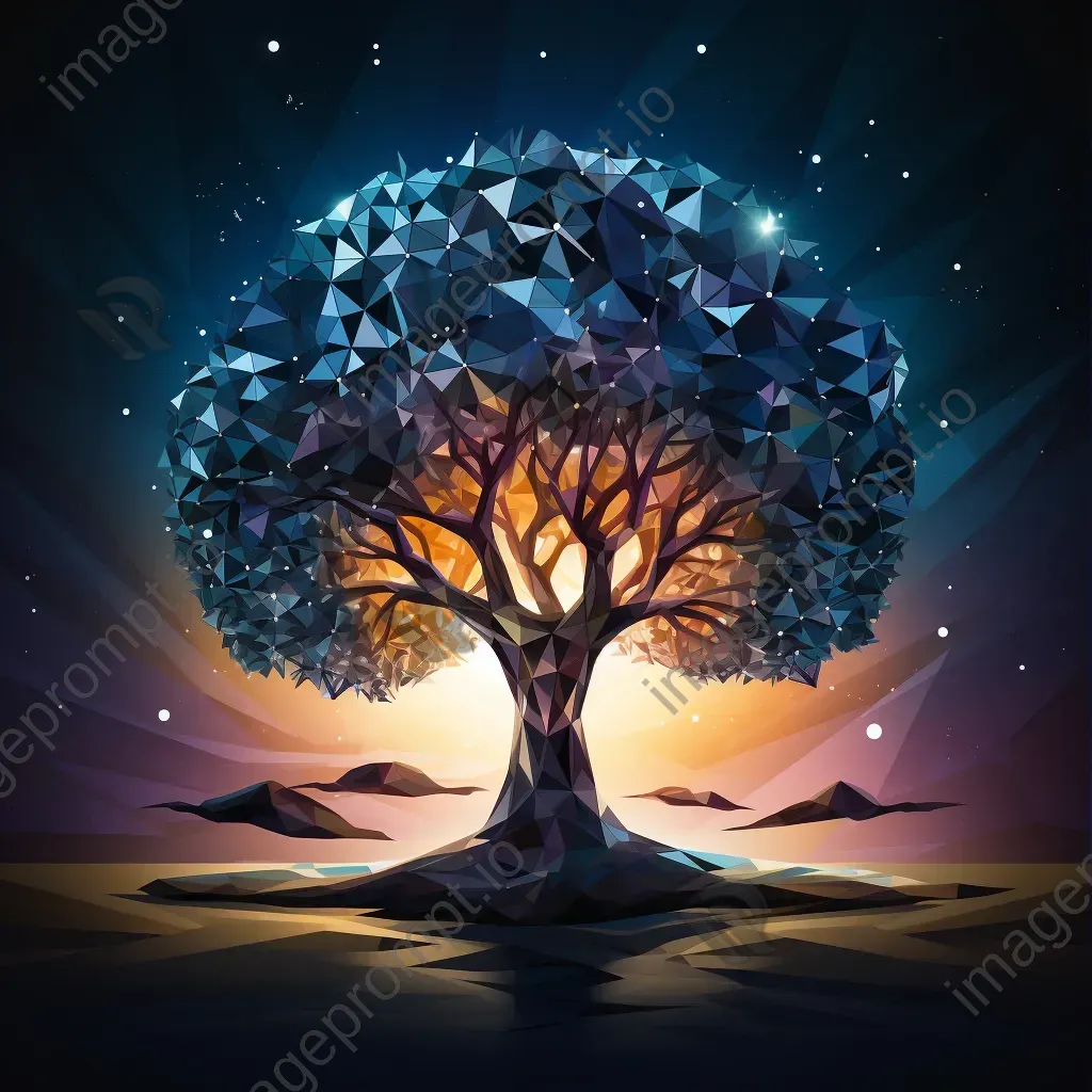 Low poly Yggdrasil under a starry night sky - Image 1