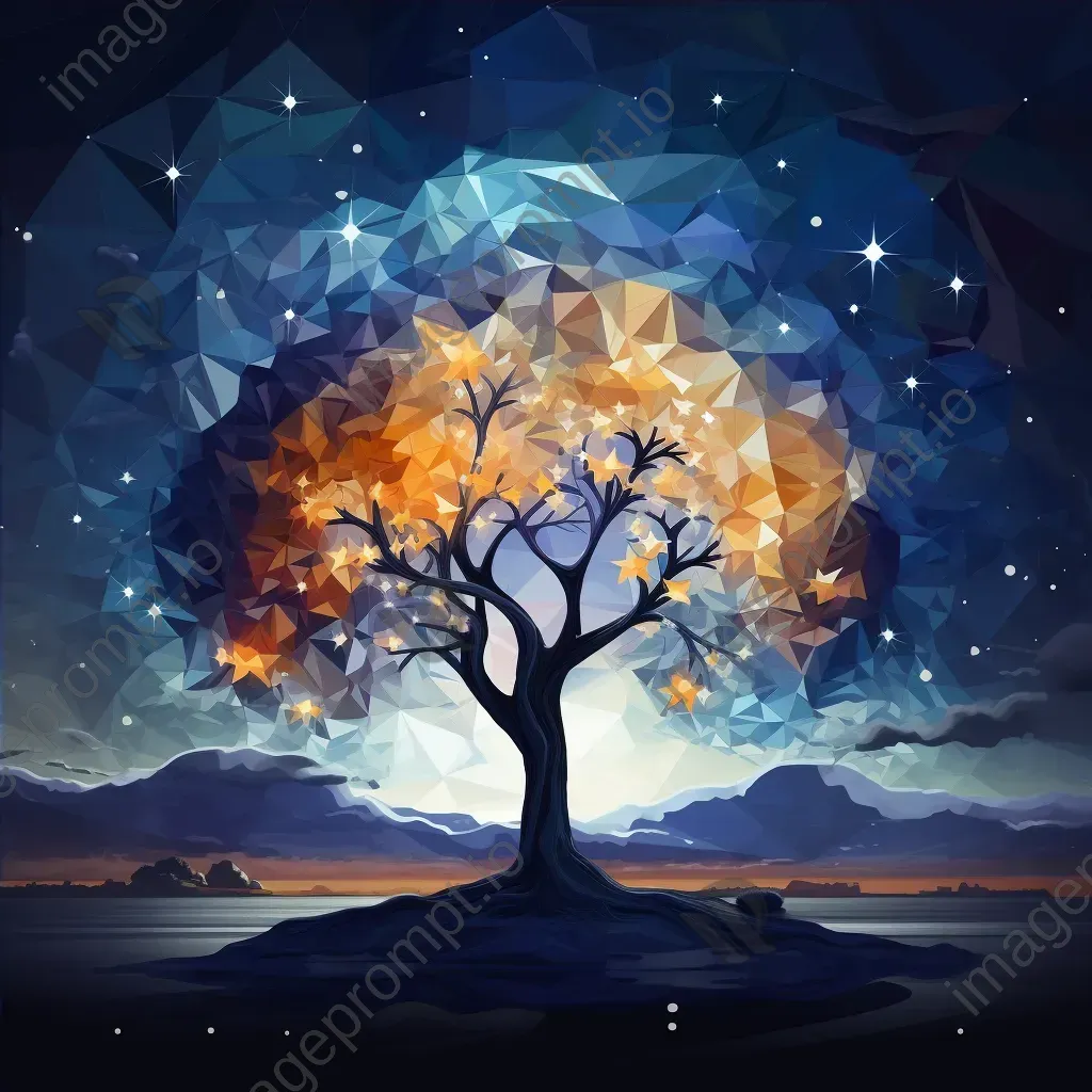 Low poly Yggdrasil under a starry night sky - Image 4