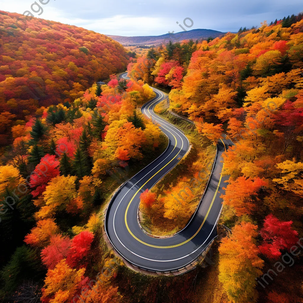 Aerial view of a winding mountain road with autumn foliage - Image 2