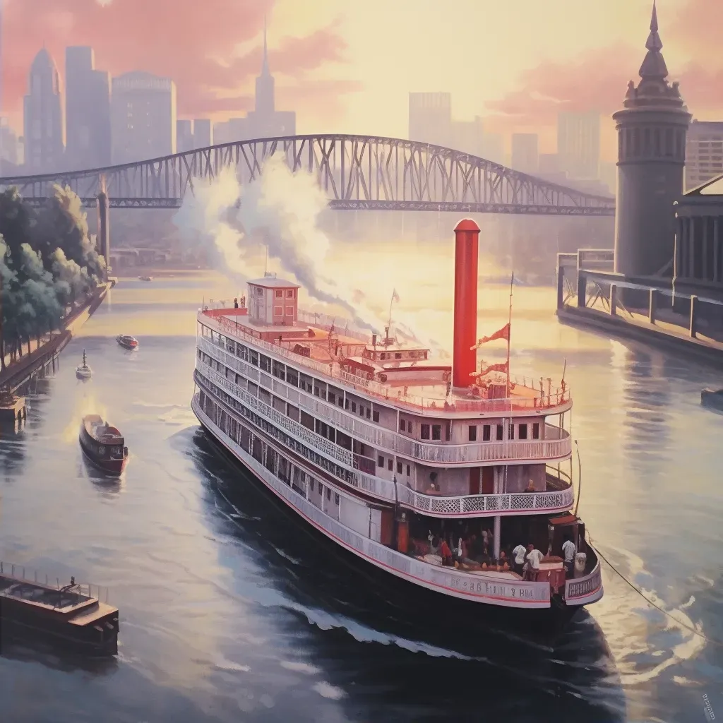 Image showing a paddle steamer on a wide river passing under a grand bridge - Image 2