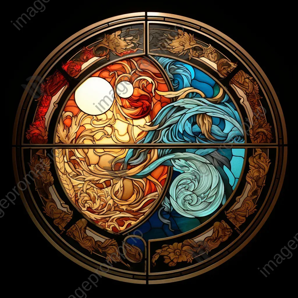 Stained glass artwork of Yin and Yang in harmony, a representation of Taoist philosophy - Image 1