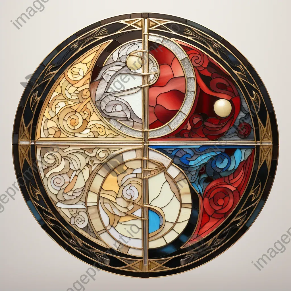 Stained glass artwork of Yin and Yang in harmony, a representation of Taoist philosophy - Image 2