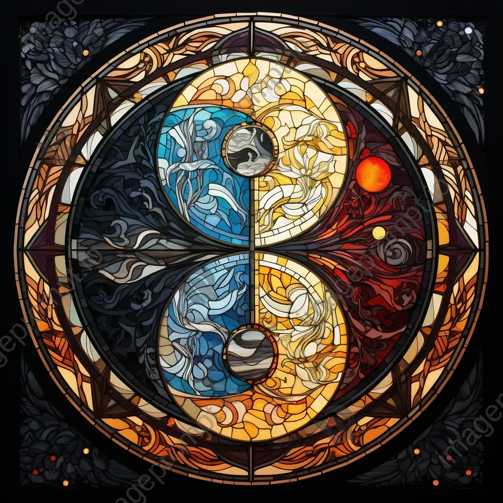 Stained glass artwork of Yin and Yang in harmony, a representation of Taoist philosophy - Image 4