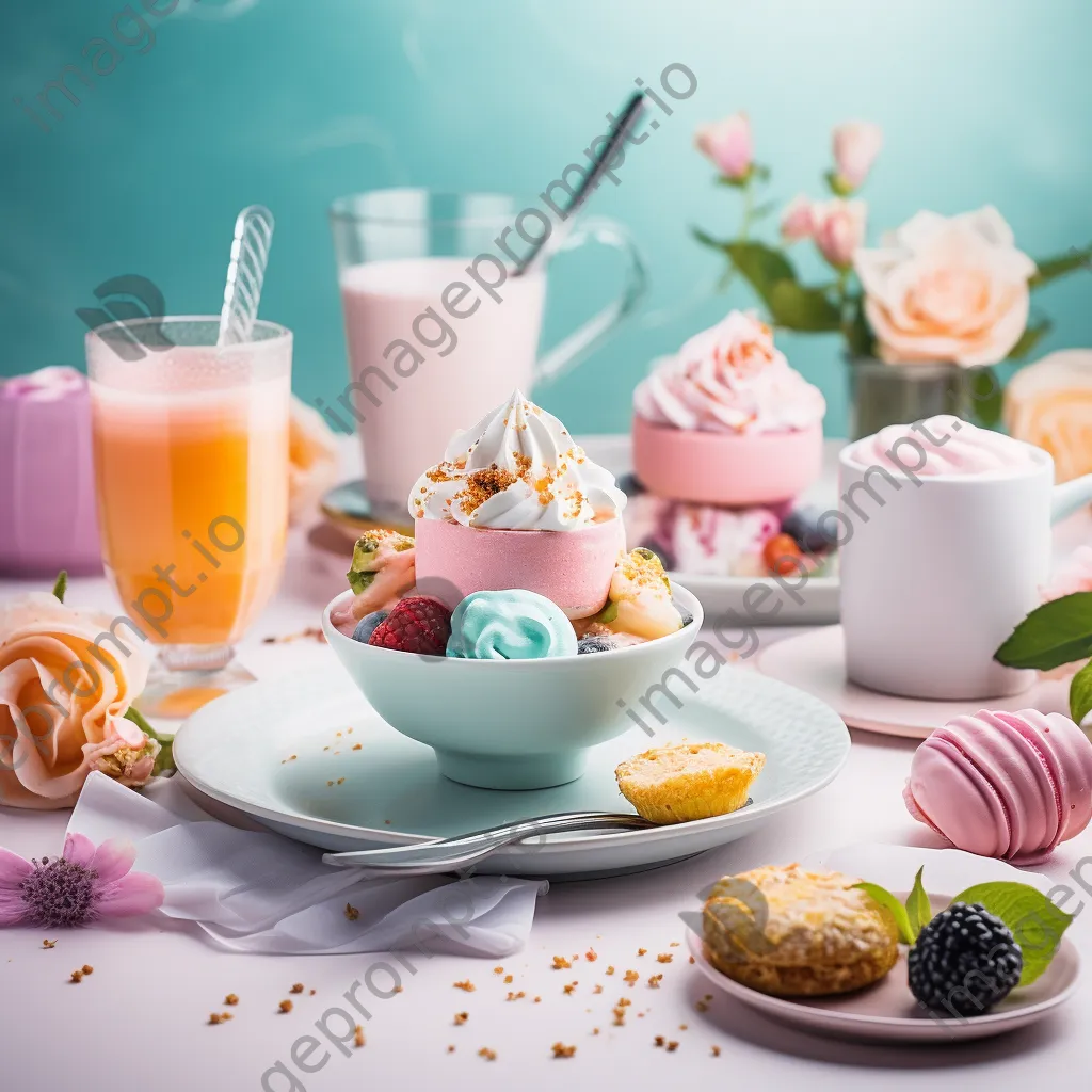 Blurred pastel-colored food styling arrangement - Image 1