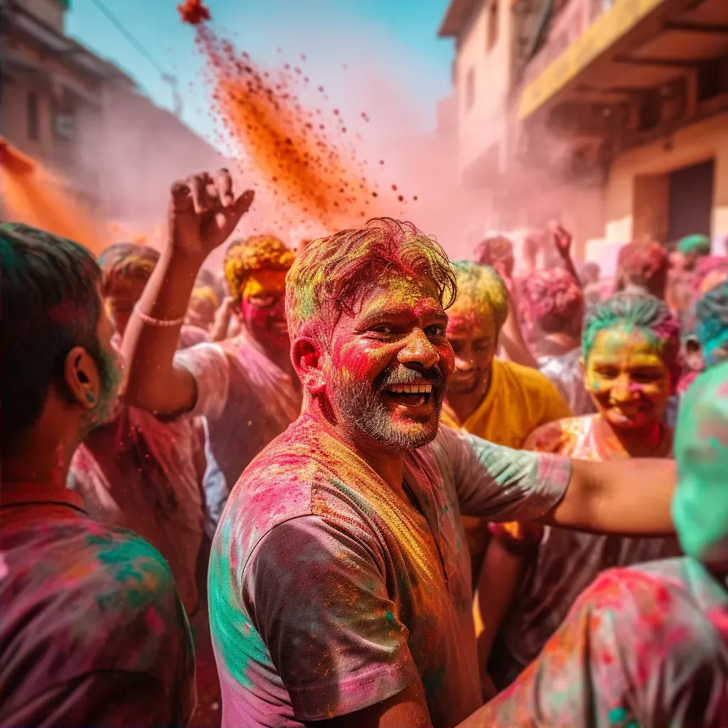 Holi festival with colored powders and festive attire - Image 2