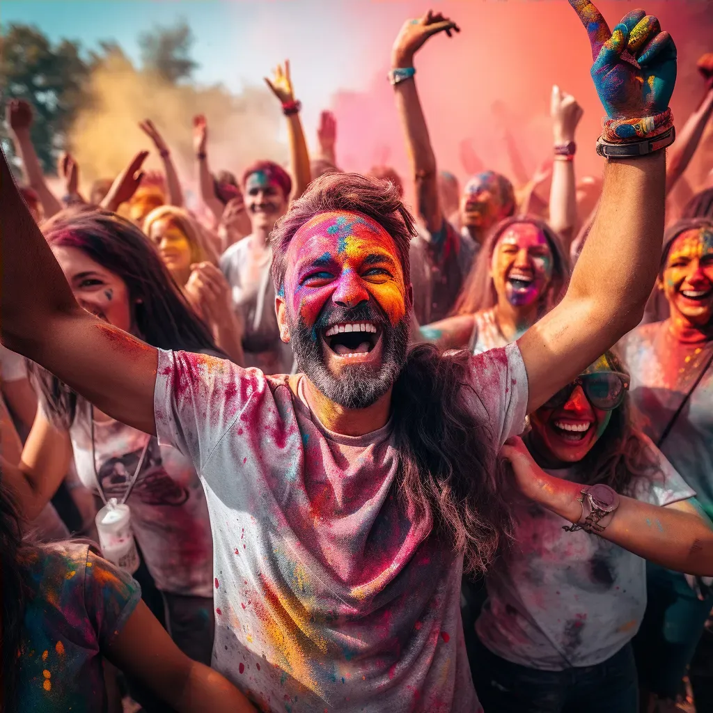 Holi festival with colored powders and festive attire - Image 4