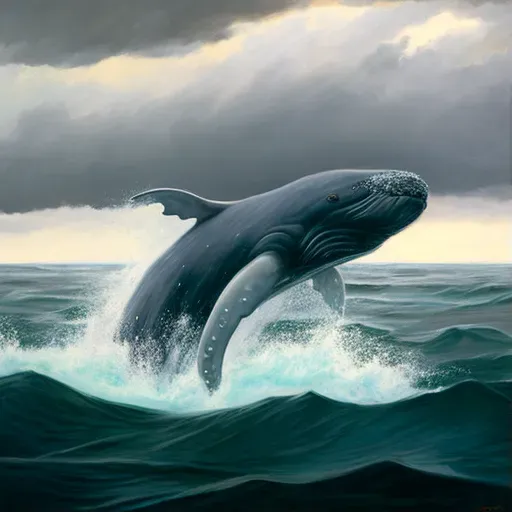 Image of a northern right whale breaching in the Atlantic waters under a cloudy sky - Image 1