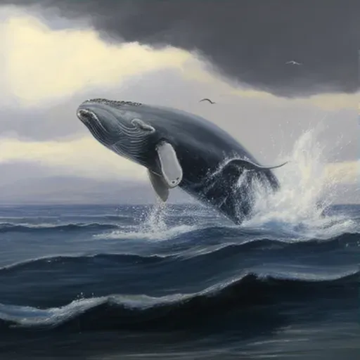 Image of a northern right whale breaching in the Atlantic waters under a cloudy sky - Image 3