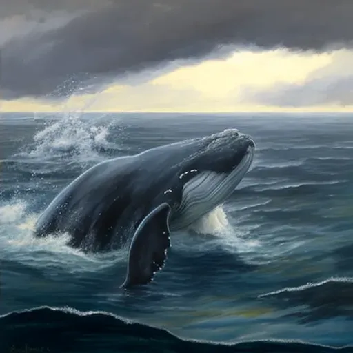 Image of a northern right whale breaching in the Atlantic waters under a cloudy sky - Image 4