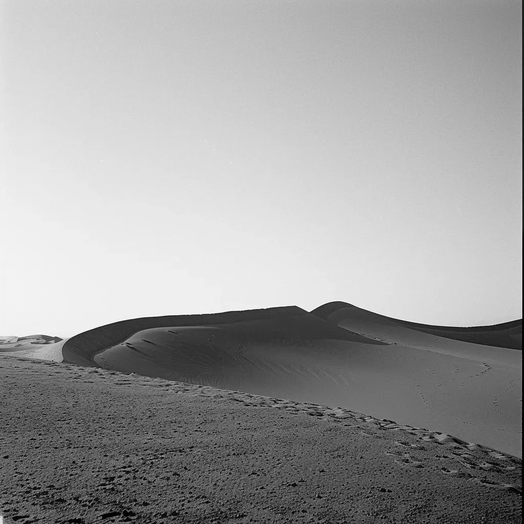 Barren desert landscape in black and white - Image 1