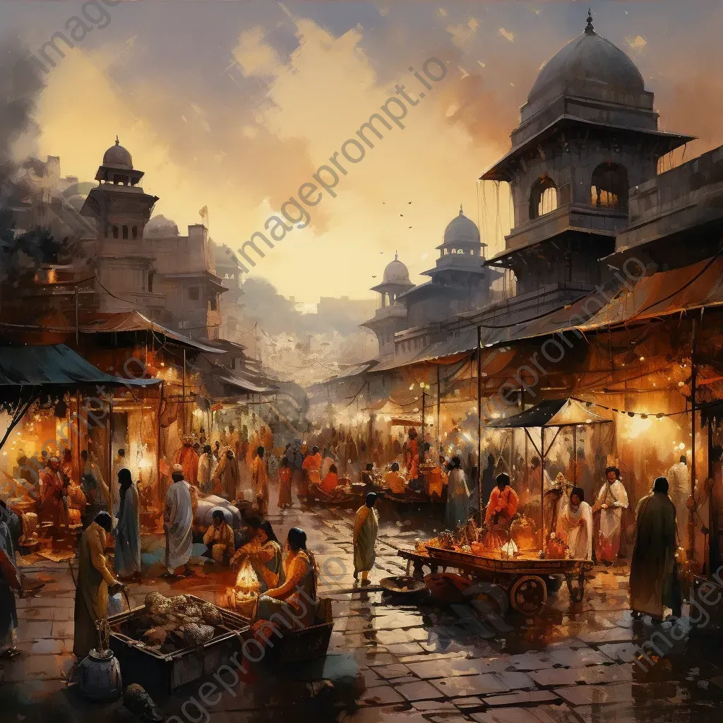 Indian spice market at sunset in Impressionistic style - Image 3