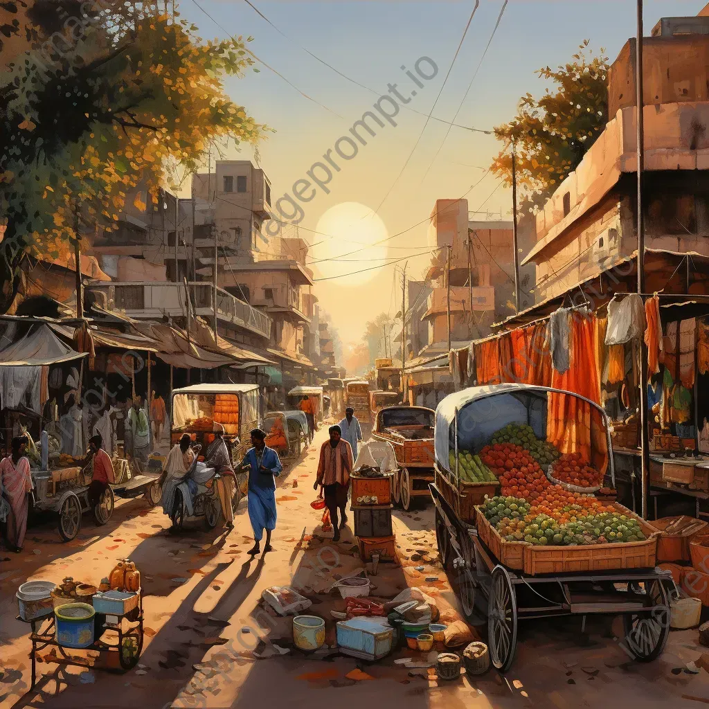 Indian spice market at sunset in Impressionistic style - Image 4