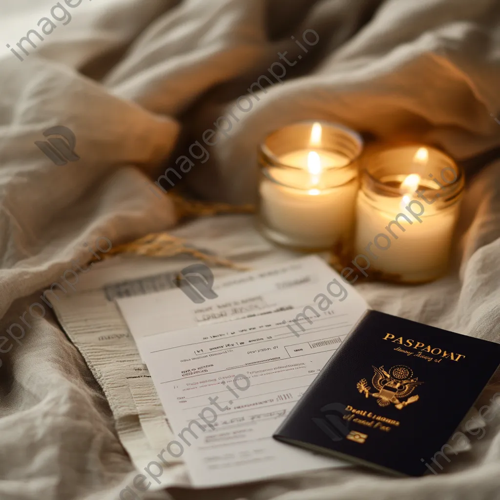 Close-up of boarding pass and passport on elegant linen. - Image 1