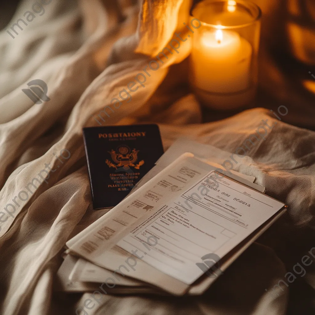 Close-up of boarding pass and passport on elegant linen. - Image 2