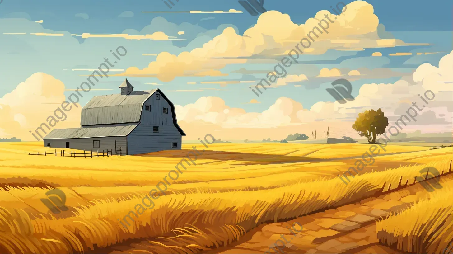 A low poly American barn amid golden fields under the afternoon sun - Image 1