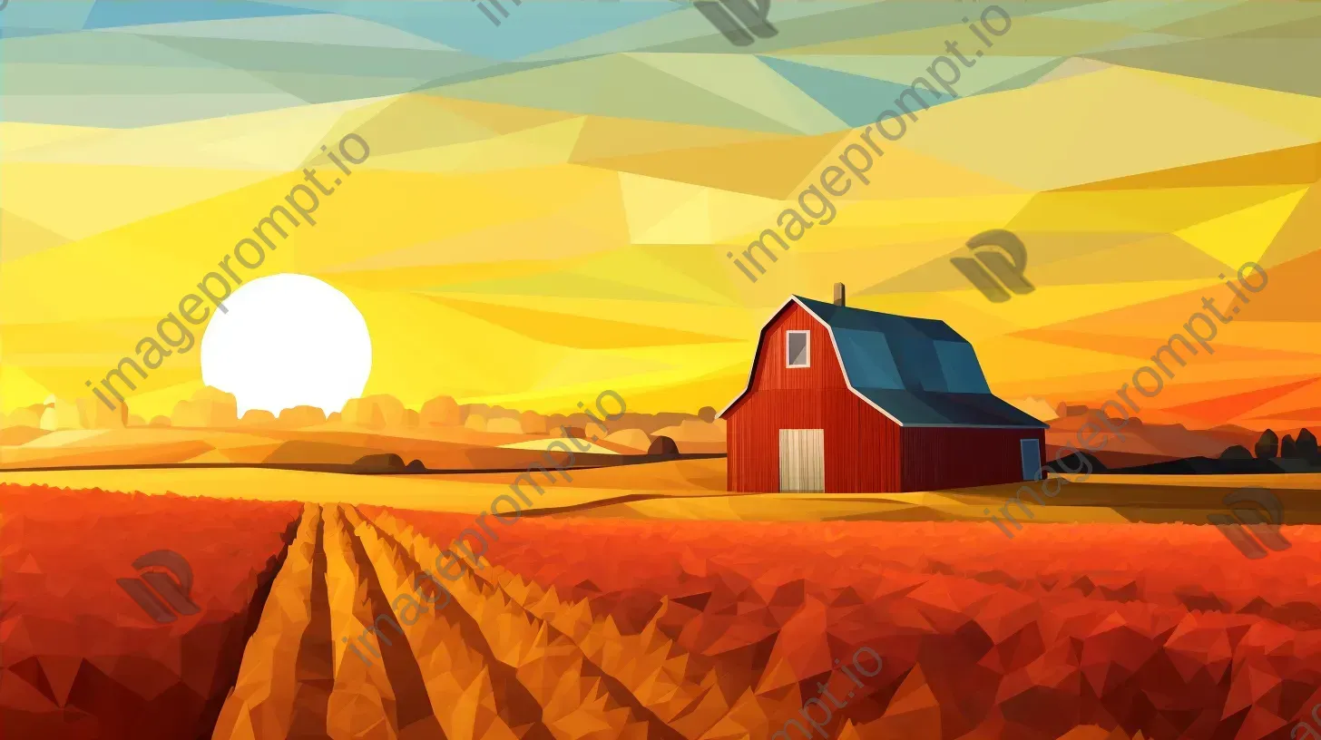 A low poly American barn amid golden fields under the afternoon sun - Image 4