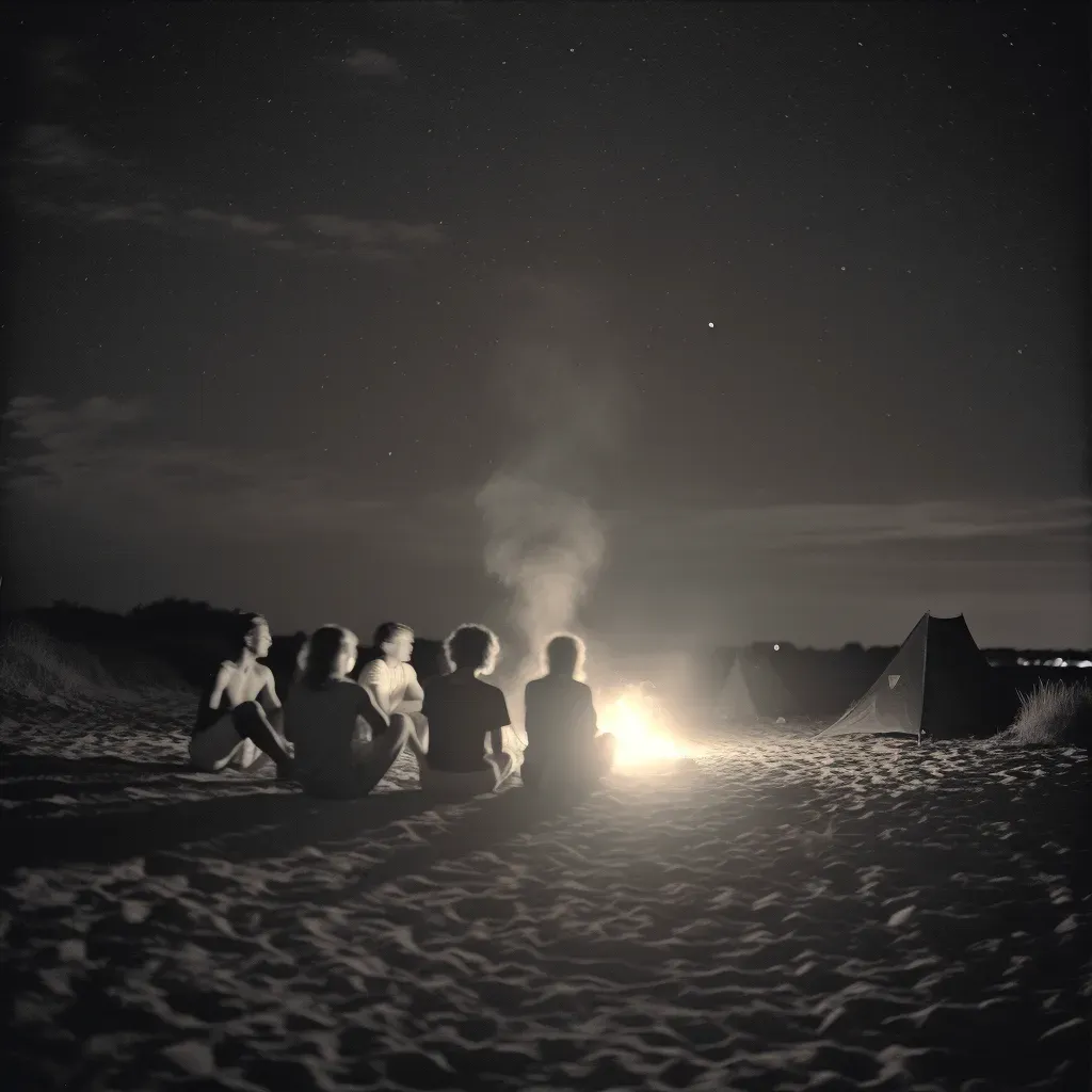 Group gathering around bonfire on summer night beach - Image 3