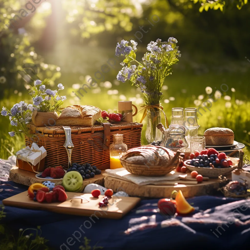 Picnic setup with crafts by the hedgerow - Image 1