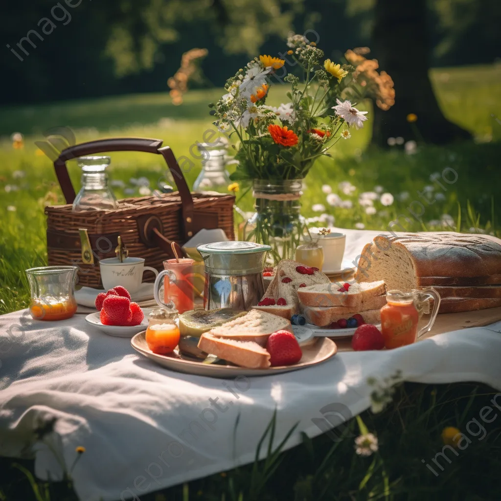 Picnic setup with crafts by the hedgerow - Image 4