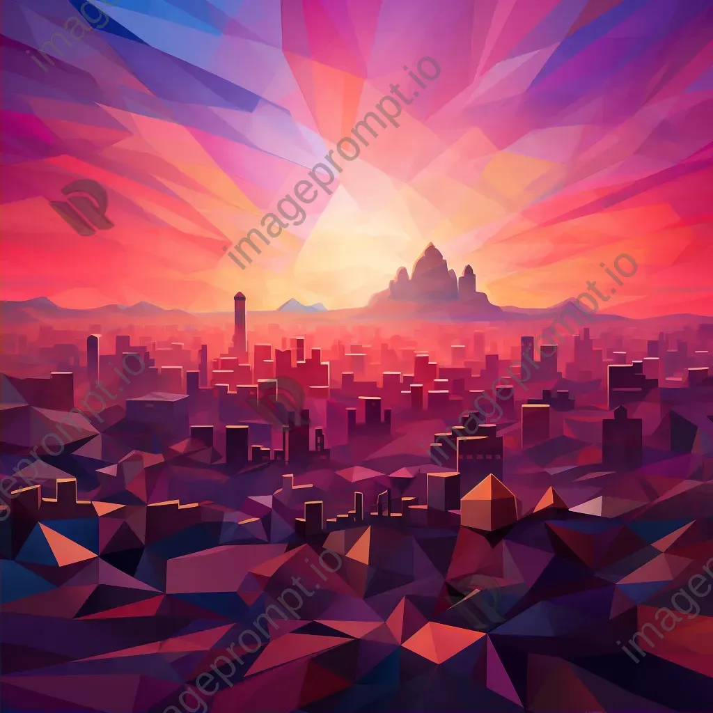 Low poly digital art of a modern African city skyline at dawn - Image 2