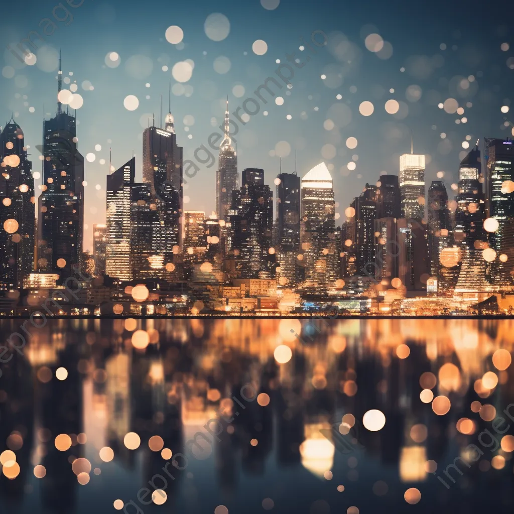 Blurred background of a city skyline at dusk with glowing lights - Image 1