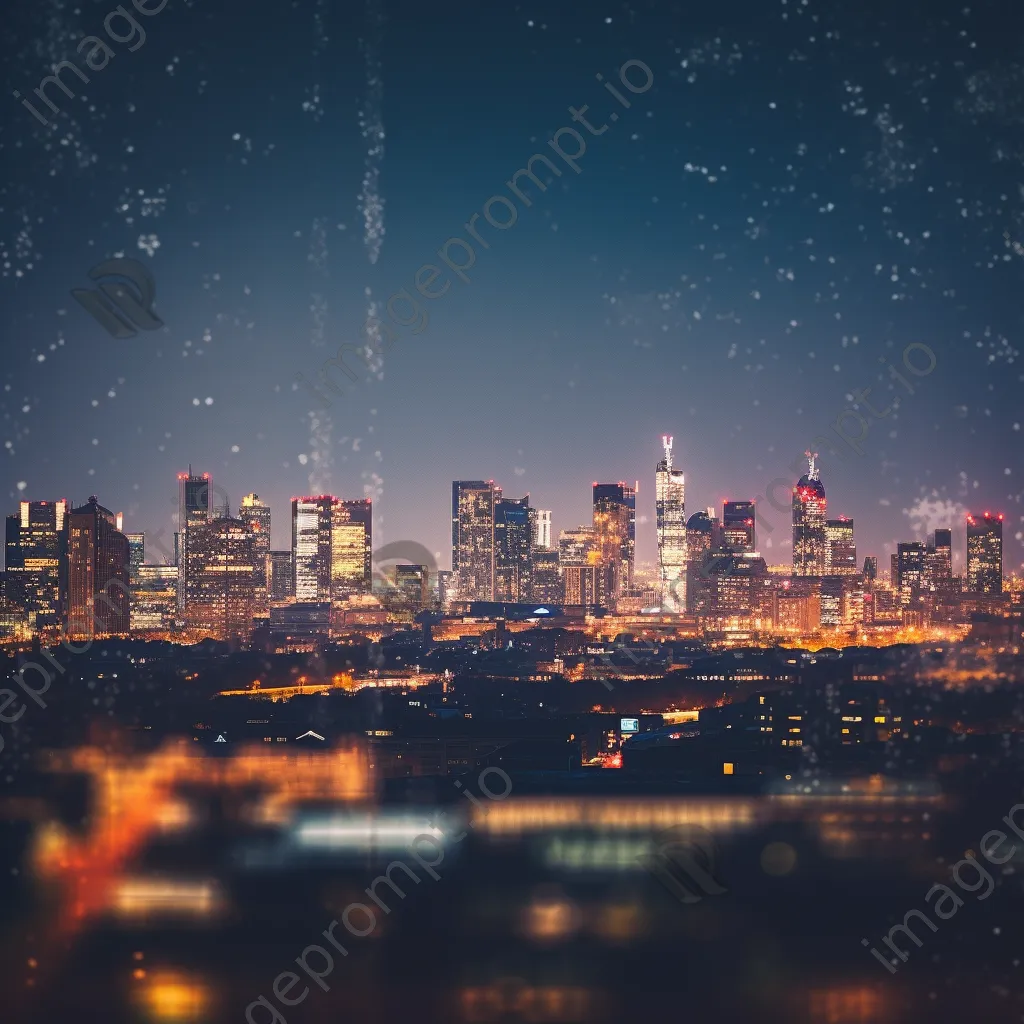 Blurred background of a city skyline at dusk with glowing lights - Image 2