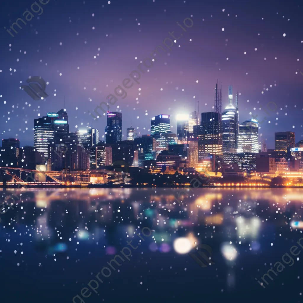 Blurred background of a city skyline at dusk with glowing lights - Image 3