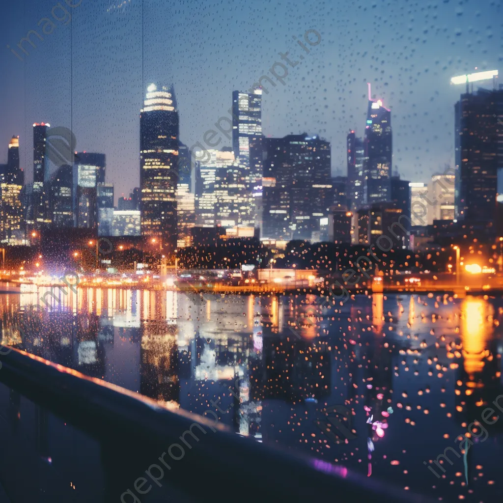 Blurred background of a city skyline at dusk with glowing lights - Image 4