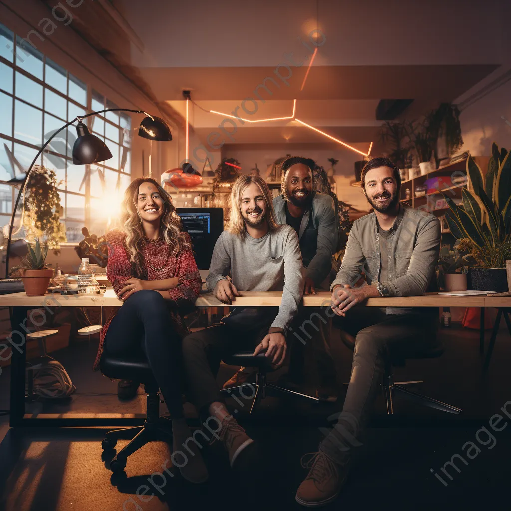 Startup team posing for a group photo in a modern workspace - Image 1