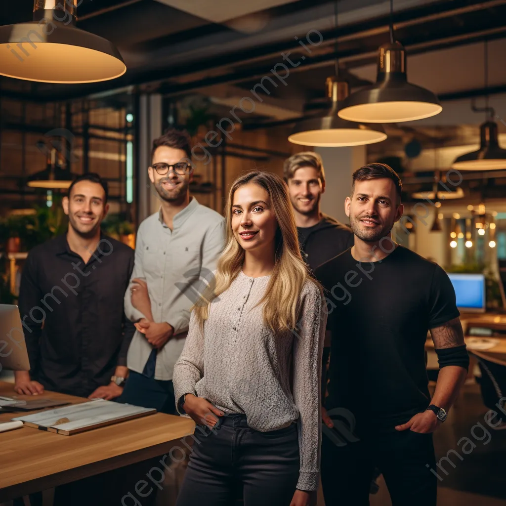 Startup team posing for a group photo in a modern workspace - Image 2