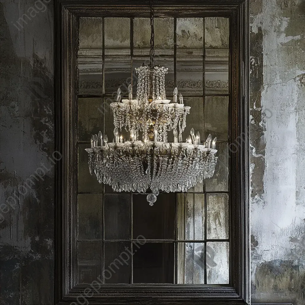 Artwork of a grand ballroom with an elaborate chandelier reflecting in an antique mirror - Image 2