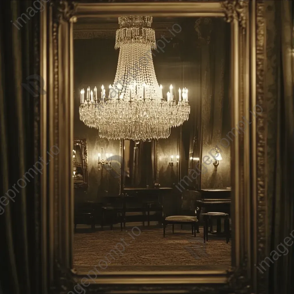 Artwork of a grand ballroom with an elaborate chandelier reflecting in an antique mirror - Image 3