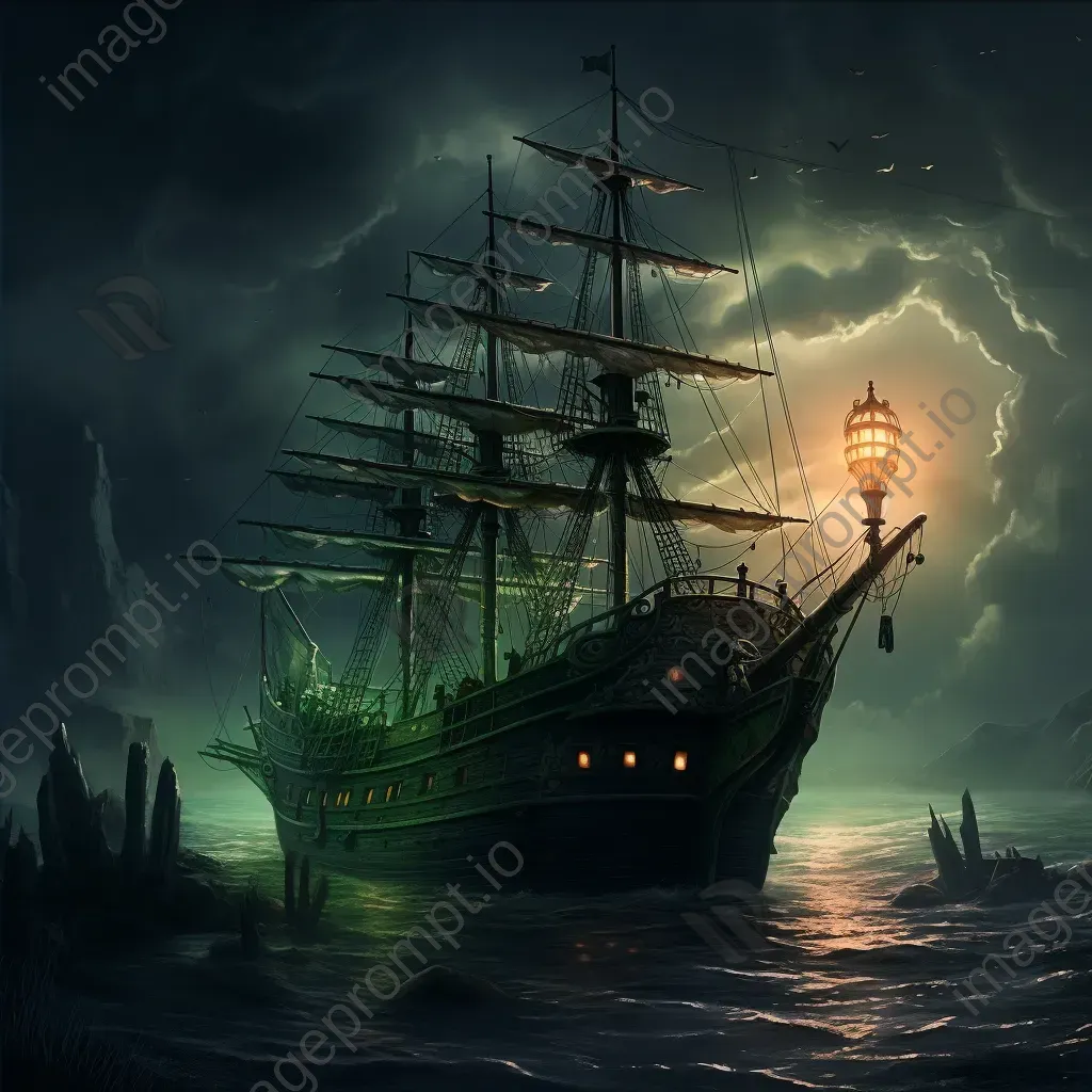 Ethereal Victorian-era ghost ship helmed by phantom crew amid twilight - Image 4