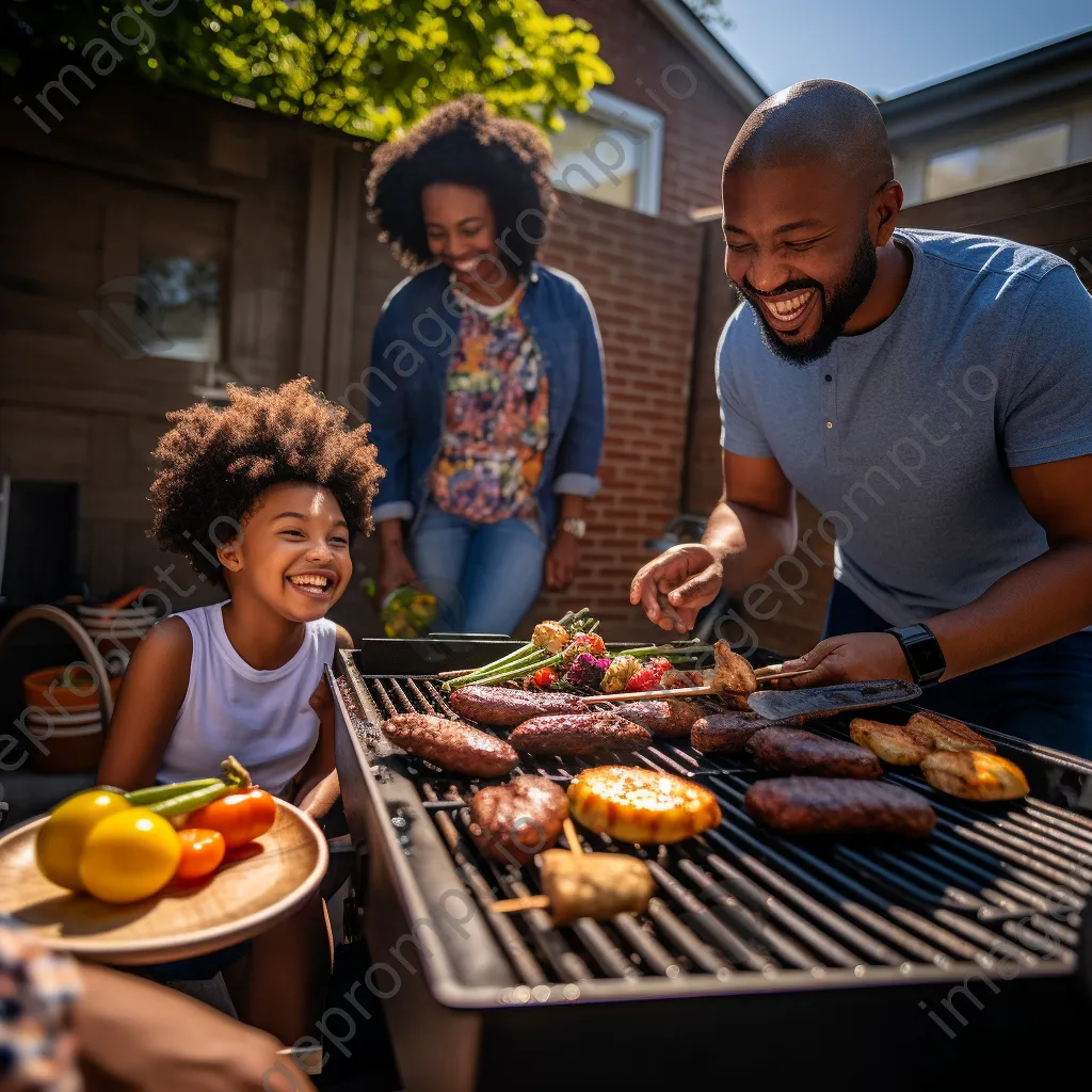 Family enjoying a backyard barbecue with a smoky grill - Image 3