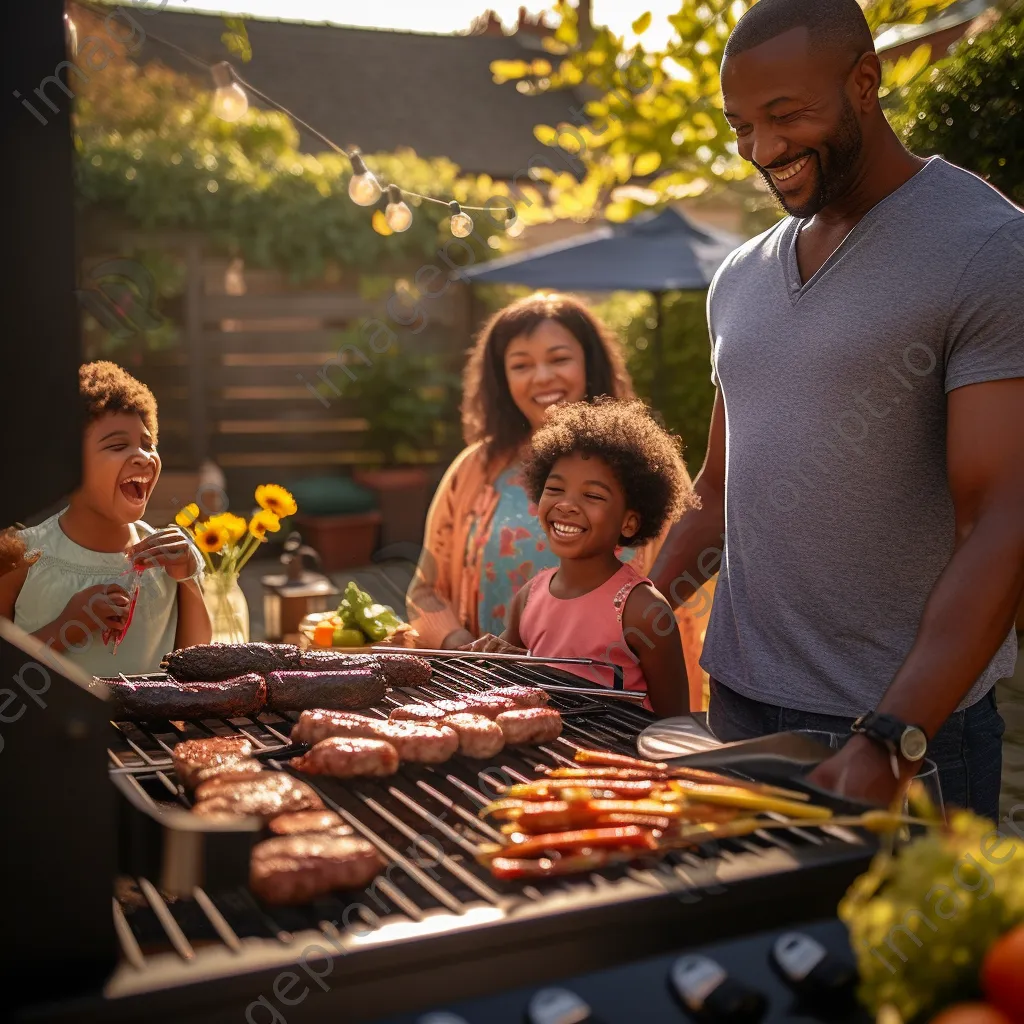 Family enjoying a backyard barbecue with a smoky grill - Image 4