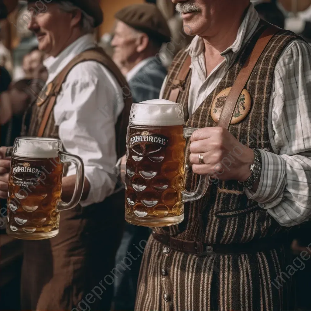 Oktoberfest gathering with traditional attire, beer steins, and pretzels - Image 2