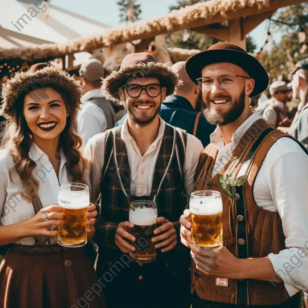 Oktoberfest gathering with traditional attire, beer steins, and pretzels - Image 3