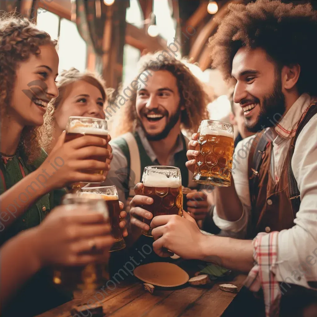 Oktoberfest gathering with traditional attire, beer steins, and pretzels - Image 4