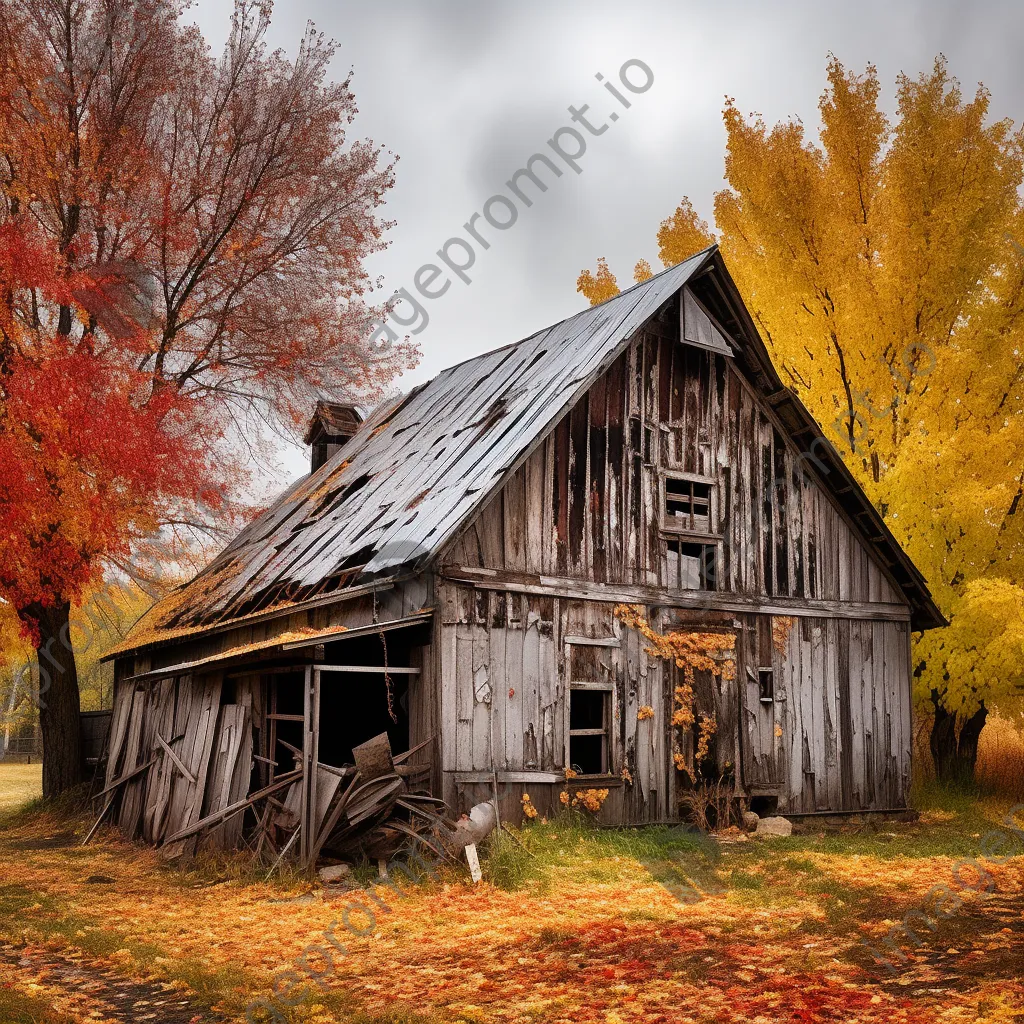 Old wooden barn with autumn foliage - Image 2