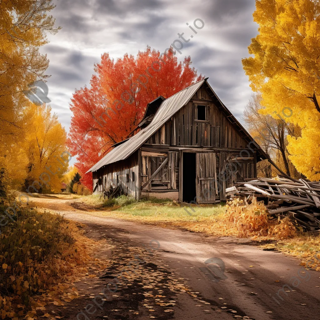 Old wooden barn with autumn foliage - Image 3