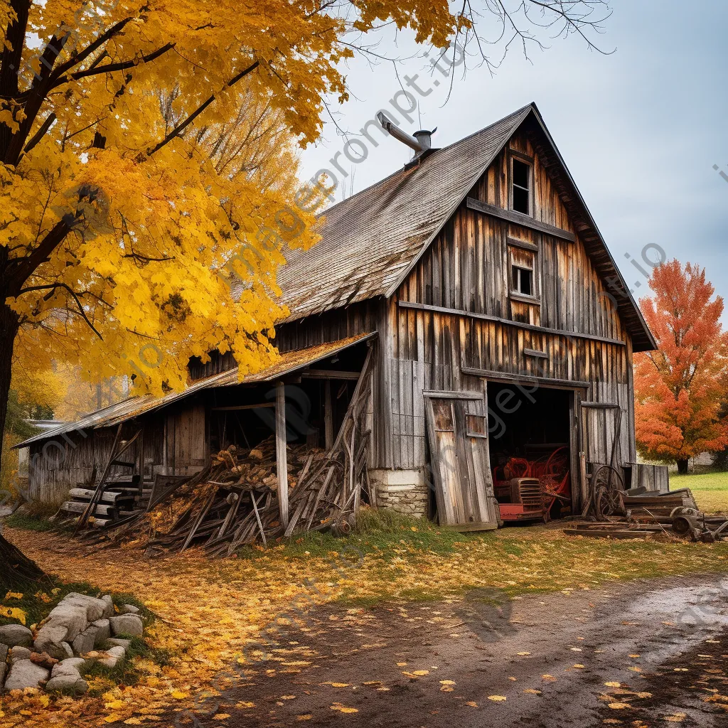 Old wooden barn with autumn foliage - Image 4