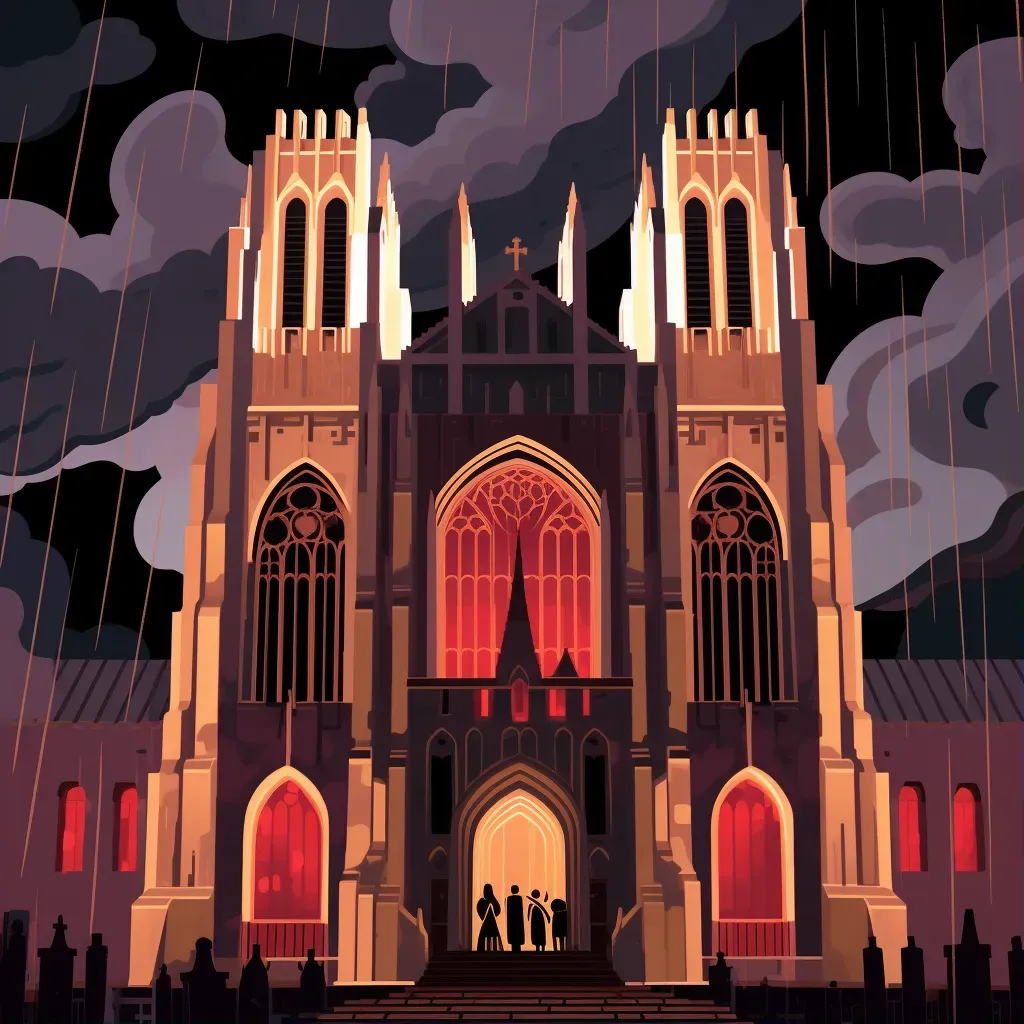 Image of a Gothic cathedral with gargoyles under a stormy sky - Image 1