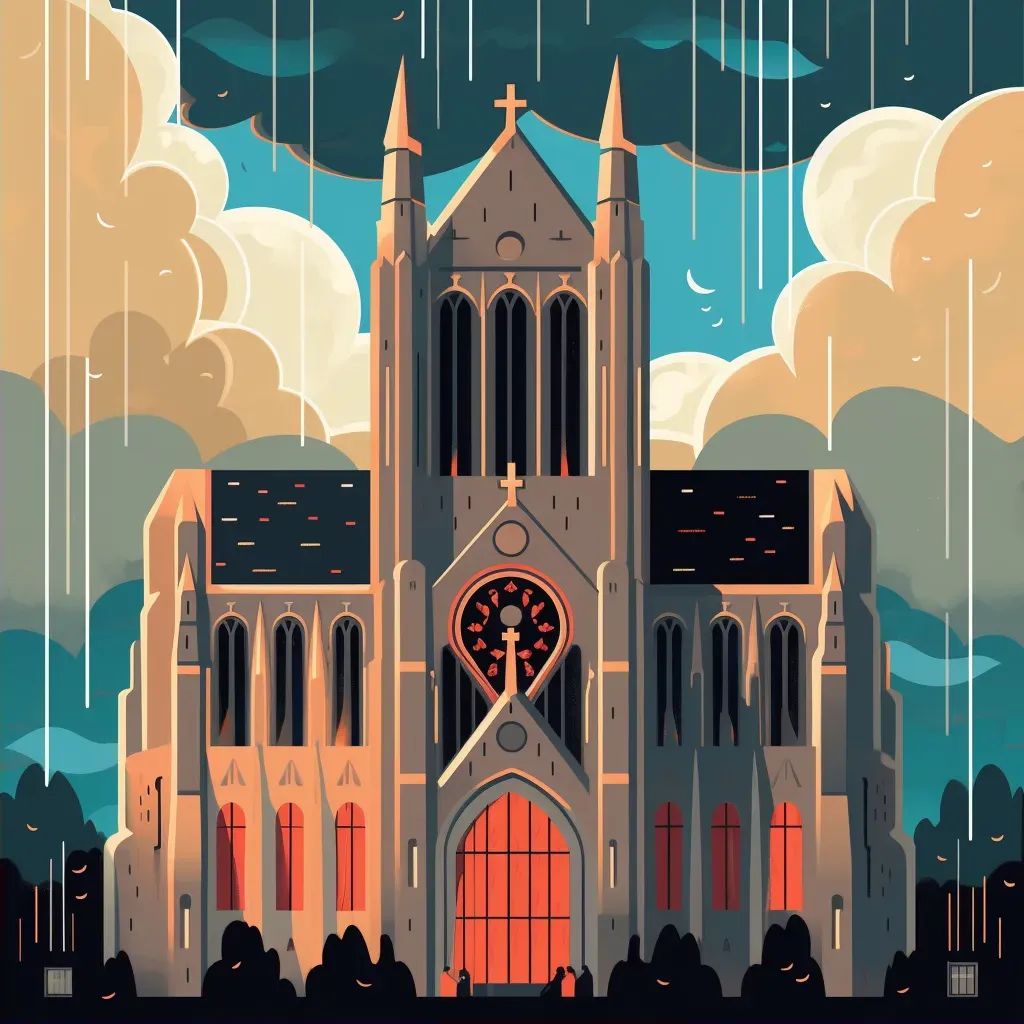 Image of a Gothic cathedral with gargoyles under a stormy sky - Image 2