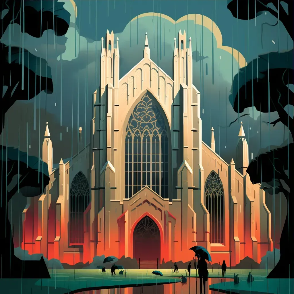 Image of a Gothic cathedral with gargoyles under a stormy sky - Image 3