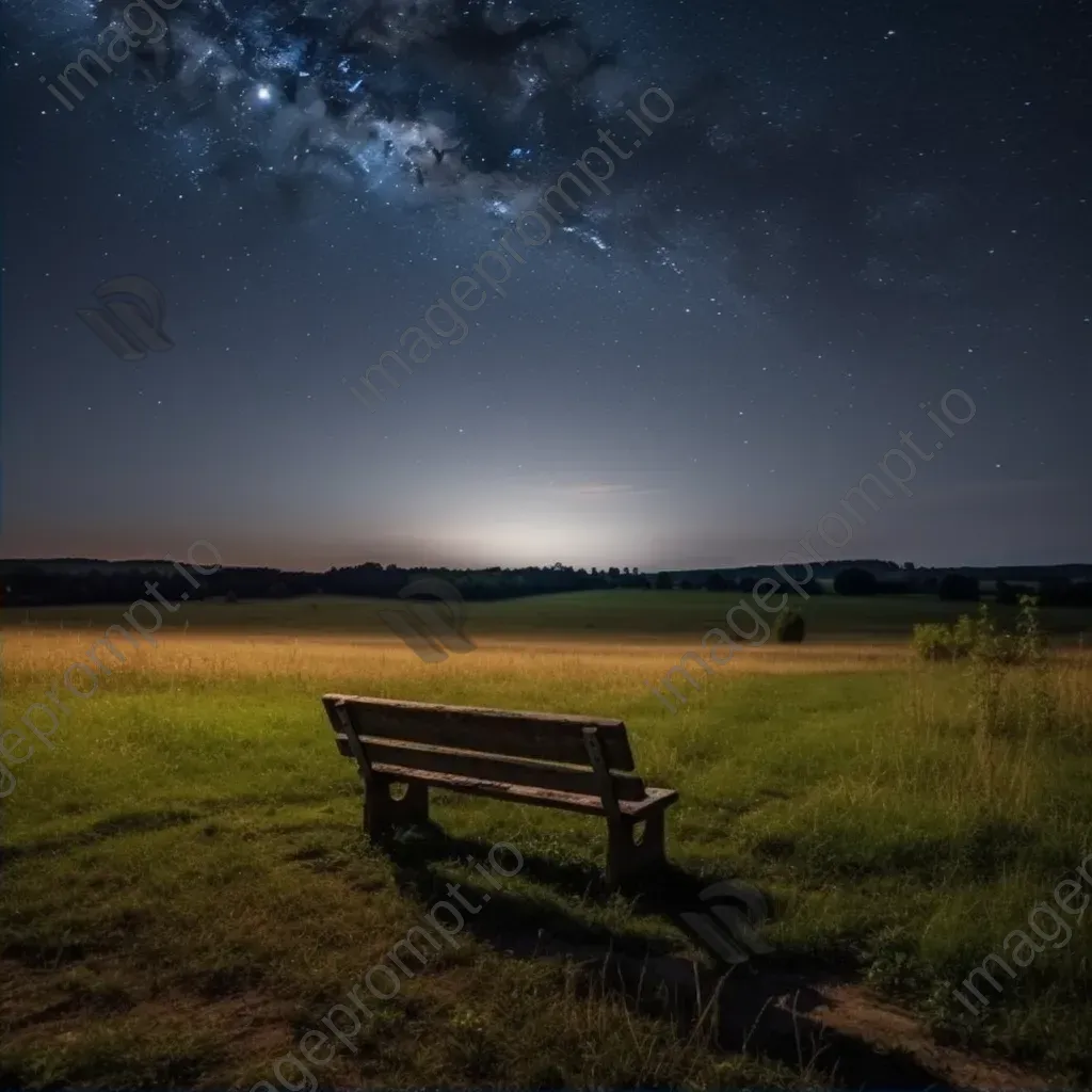 Lonely bench in meadow under starry sky shot on Canon EOS 5D Mark IV - Image 2